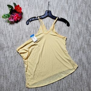 Slouchy asymmetrical pale yellow ribbed tank top